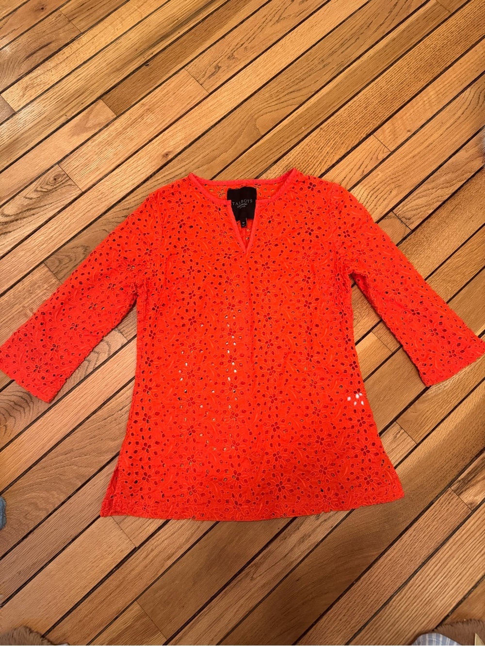 Talbots Orange Eyelet Split-Neck Tunic